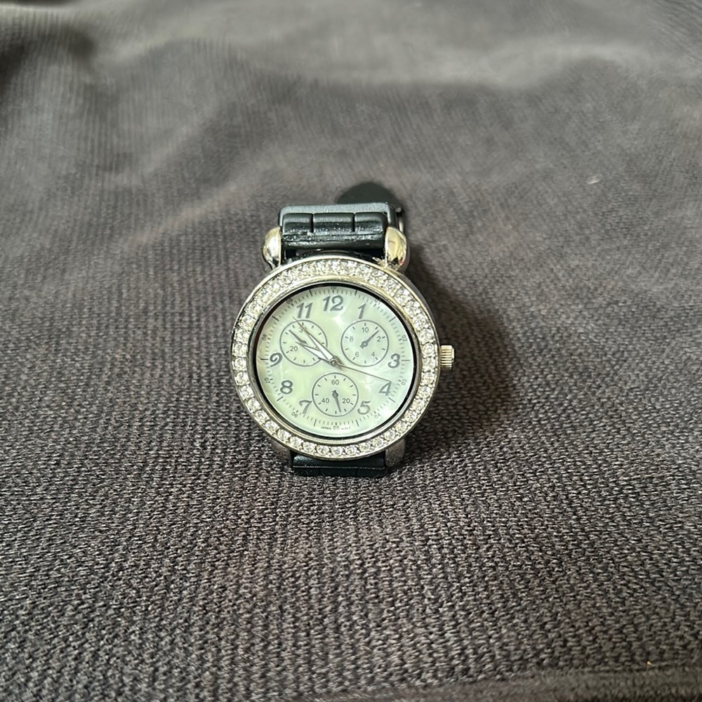 Black and Silver Watch with Crystal Accents